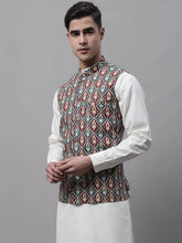 Men Teal and Maroon Printed Waistcoats-JOWC-4070